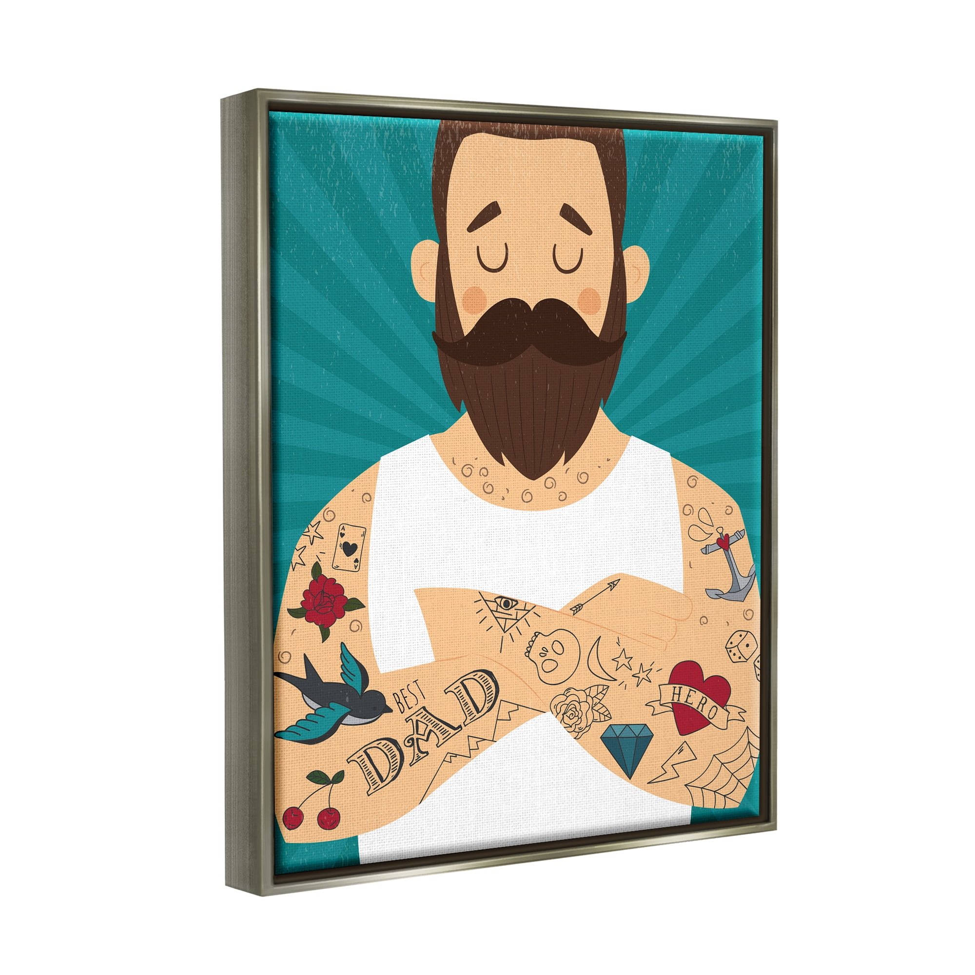 Stupell Industries Best Dad Father's Day Tattoos Holiday Painting Gray Floater Framed Art Print Wall Art