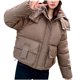 thumbnail image 2 of Parkas de manga larga para mujer, color liso, estilo corto, holgadas y gruesas, con capucha, bolsillo y cremallera, chaqueta de manga larga, parte superior de poliéster para mujer, 2 of 4