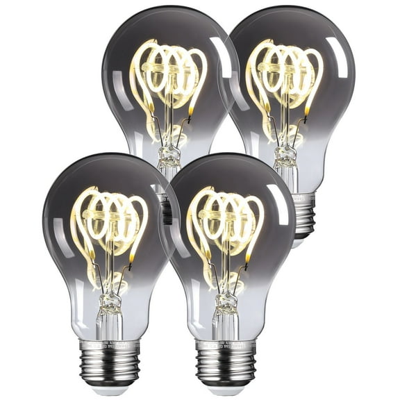 4 Pack A19 Decorative Light Bulb, Smoke Gray Glass, E26 Base, Vintage Edison LED Bulbs, 4000K Cool White