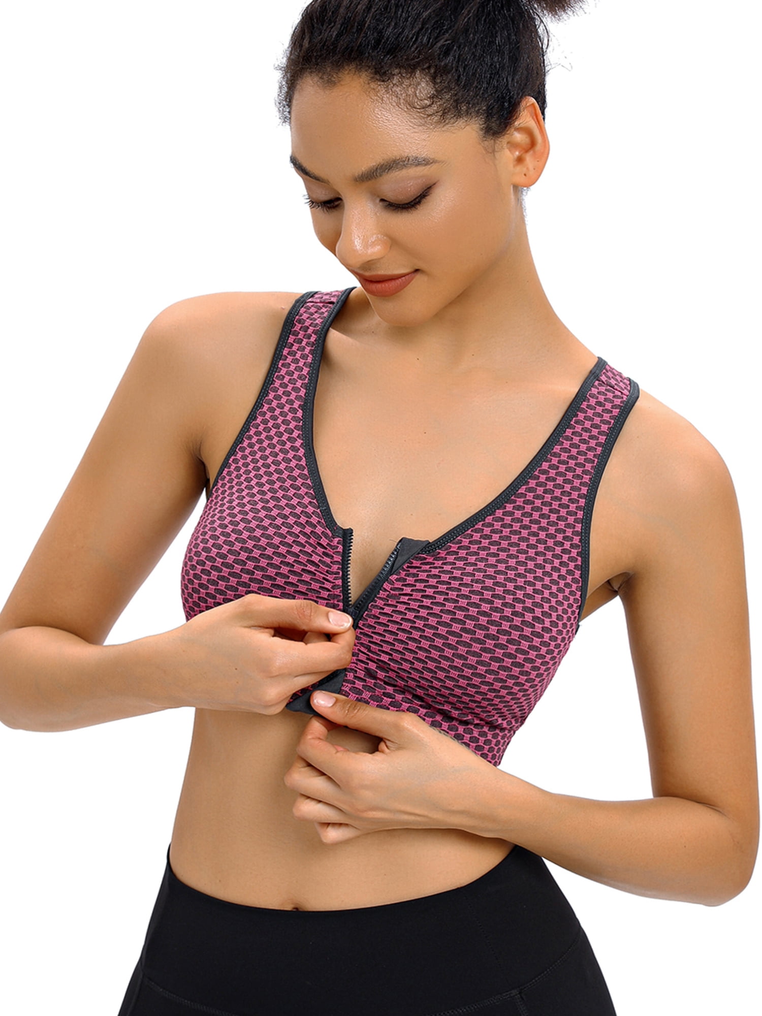 SAYFUT Women's Front Closure Sport Bra Removable Pads Wirefree