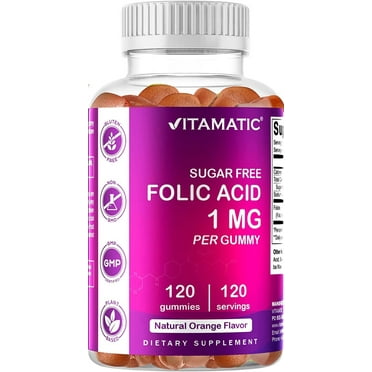 Vitamatic Folic Acid Gummies 1000 mcg (1 mg) - an Essential Prenatal Vitamins for Mom & Baby - Vitamin B9 - 120 Vegan Gummies