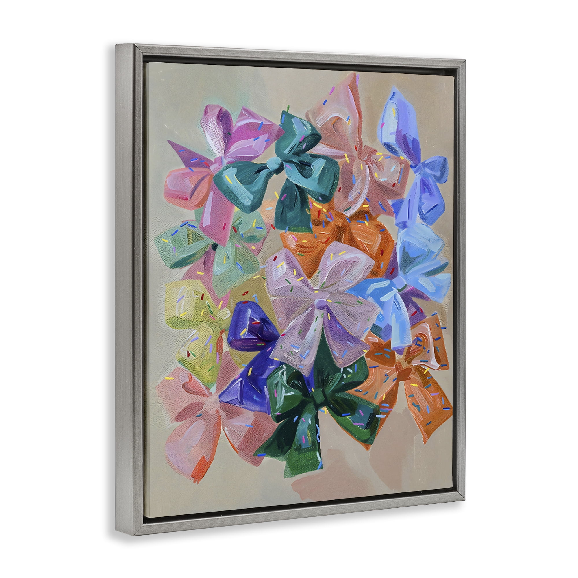 Stupell Industries Bright Bows Cluster with Sprinkles Gray Framed Floater Canvas Wall Art, design by The Prints Vibe