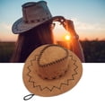thumbnail image 4 of Chapeau de Cowboy Portable Mode Western pour Adultes Randonnée Voyage Banquet Cosplay Large Bord Capuchon Décor Jaune, 4 of 7