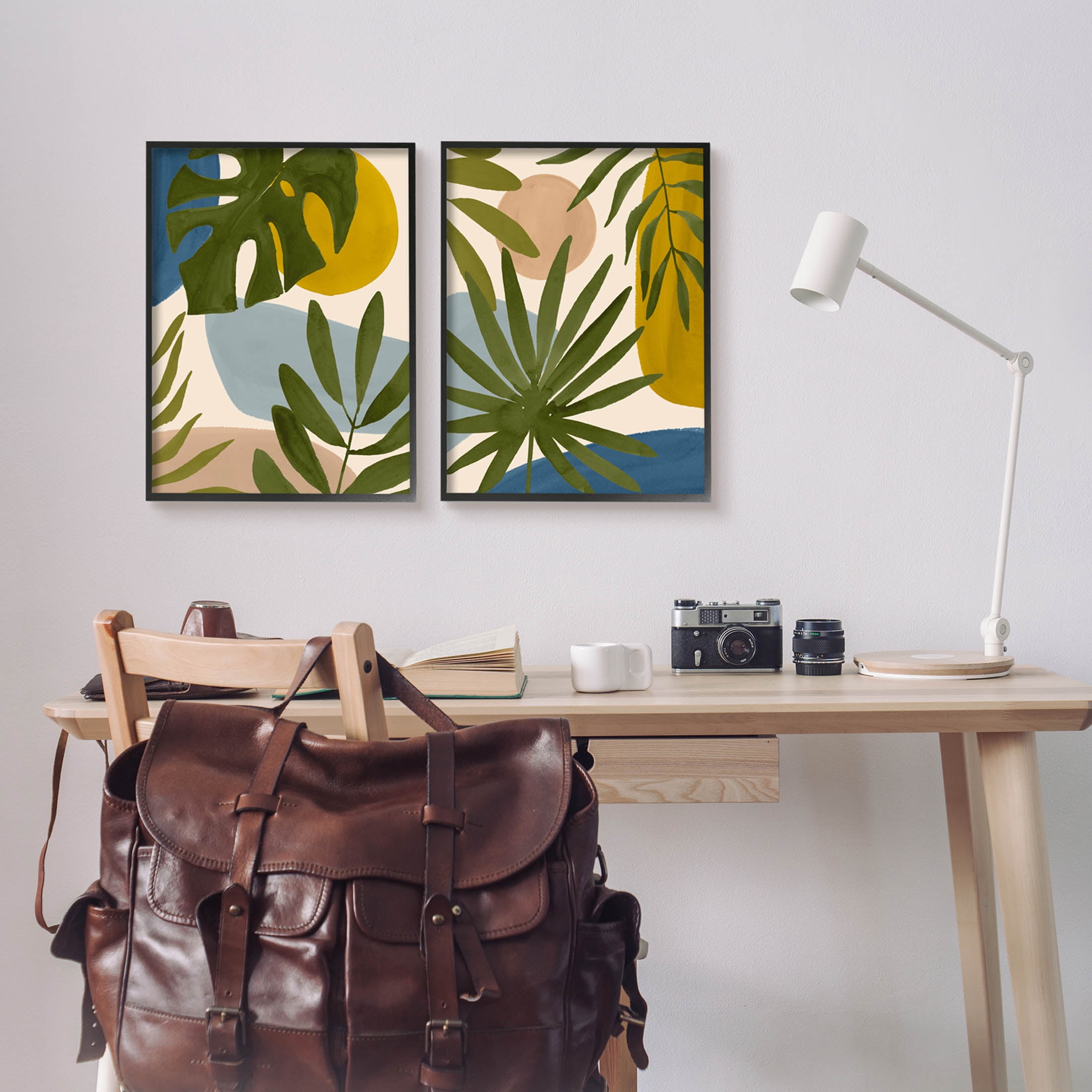 Stupell Industries Tropical Bohemian Plant Leaves Graphic Art Black Framed Art Print Wall Art, Set of 2, Design by Victoria Barnes