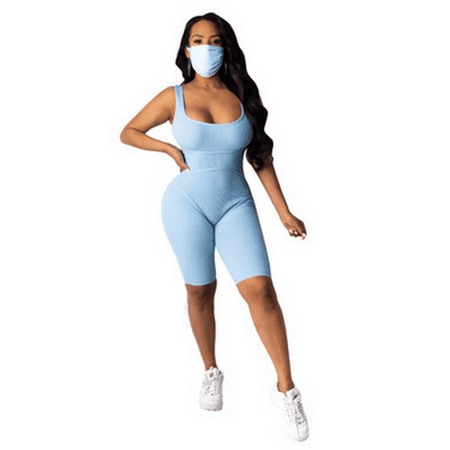 

COUTEXYI Women Playsuit Solid Color U-shaped Collar Sleeveless One-piece