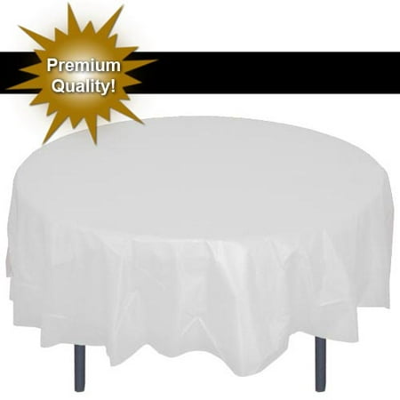 Exquisite 12 Pack 84” Round Tablecloth Covers Bulk - White Disposable Plastic Tablecloths - Heavy Duty Premium Plastic Disposable Table Cloths Round