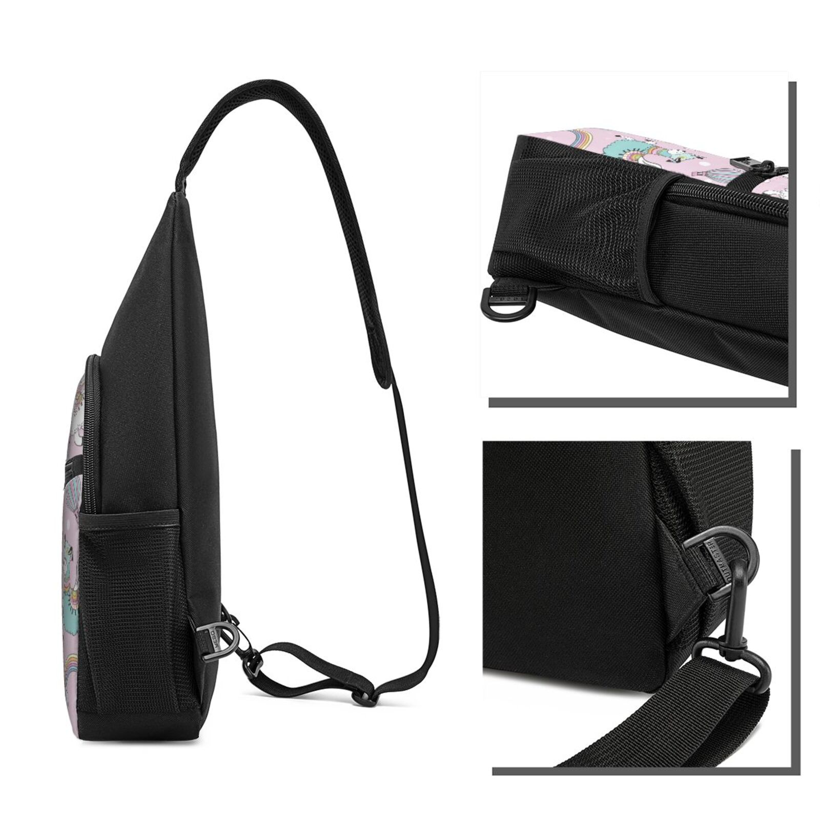 Xecao's Llama Unicorn and Rainbow Print Sling Bag: A Versatile Chest, Shoulder, and Crossbody Backpack for Casual Days Out, Perfect for Both Men and Women
