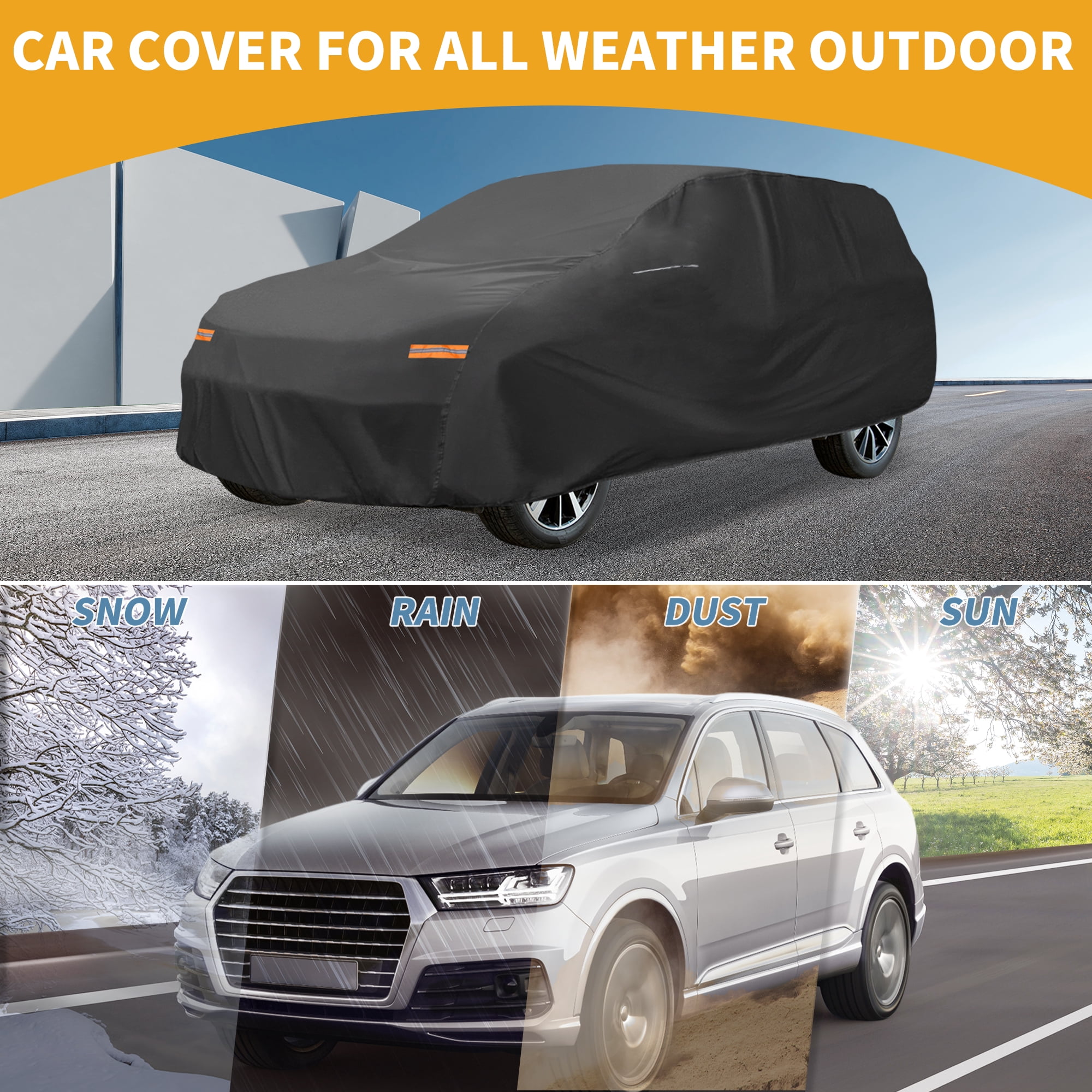 Unique Bargains 1pc Universal Waterproof Car Cover Black 200.79"x78.74"x70.87"