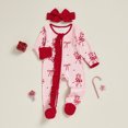 thumbnail image 3 of RUINIXCW Newborn Baby Girl Christmas Outfit Infant Girls Fall Winter Clothes Xmas Footed Romper Bow Print Long Sleeve Zip Up Footie Jumpsuit Headband, 3 of 9