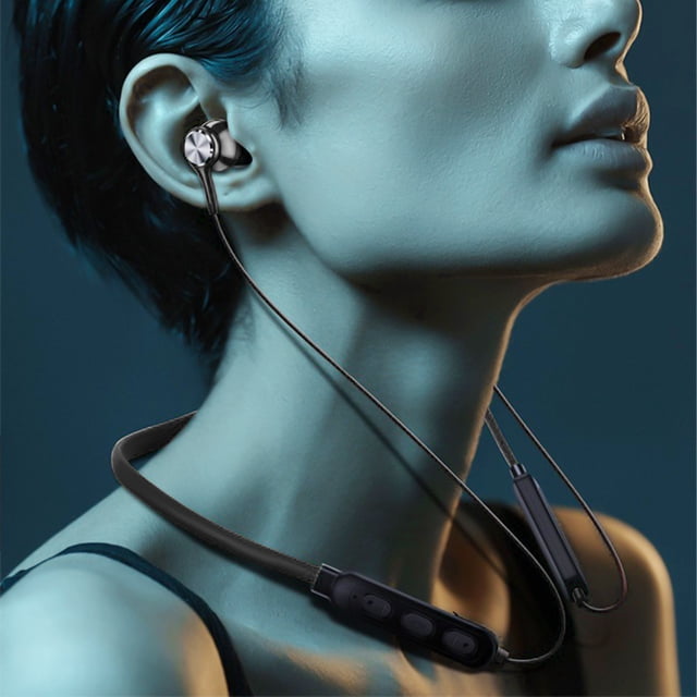 Auriculares inalámbricos Bluetooth con cuello negro: Auriculares deportivos inalámbricos estéreo HD, micrófono con cancelación de ruido, atracción magnética, a prueba de sudor, inalámbricos para corre