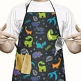 thumbnail image 2 of DarkBlue Cartoon Dinosaurs Text Pattern Apron-Garden Aprons for Women with Pockets-Cotton Linen Waterproof Kitchen Cooking Gardening Aprons Adjustable for Kitchen,Cooking,BBQ and Salon 33x27 Inch, 2 of 4
