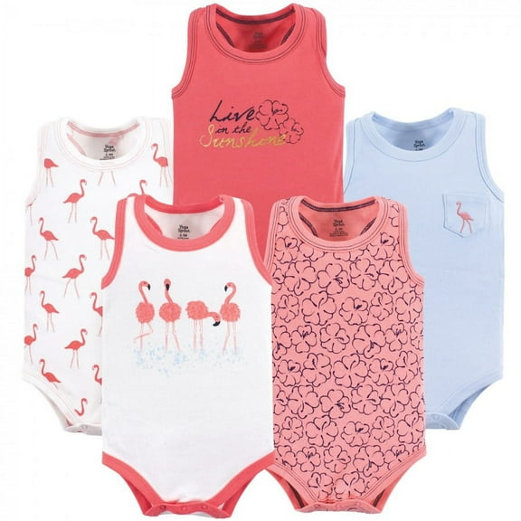 Yoga Sprout Baby Girl Cotton Bodysuits 5pk, Flamingo, 0-3 Months
