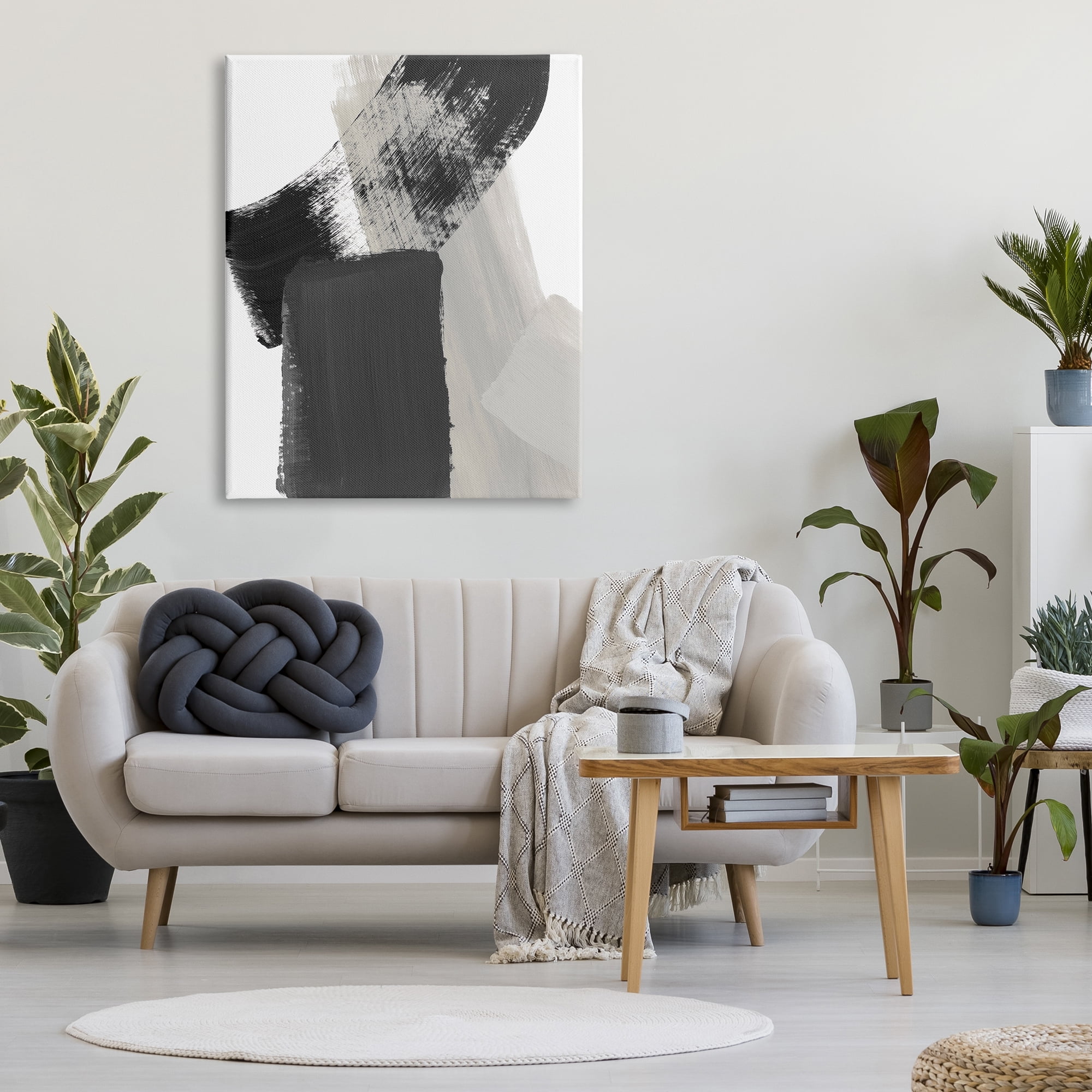 Stupell Industries Black & Beige Abstract Abstract Painting Gallery Wrapped Canvas Print Wall Art, 36 x 48