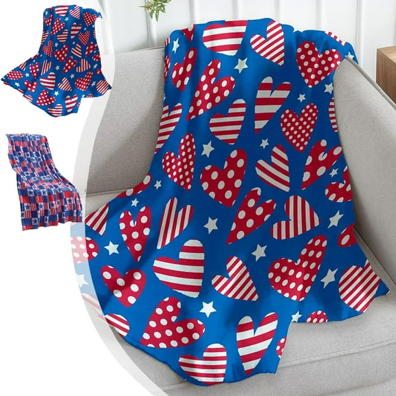 4th Of July PALIFEUR Throw Blanket, 27.56 x 39.37 Inch Patriotic Flannel Blankets, Independence Day Throw Blanket for Couch Bed Office, USA Flag Decorate Soft Blanket