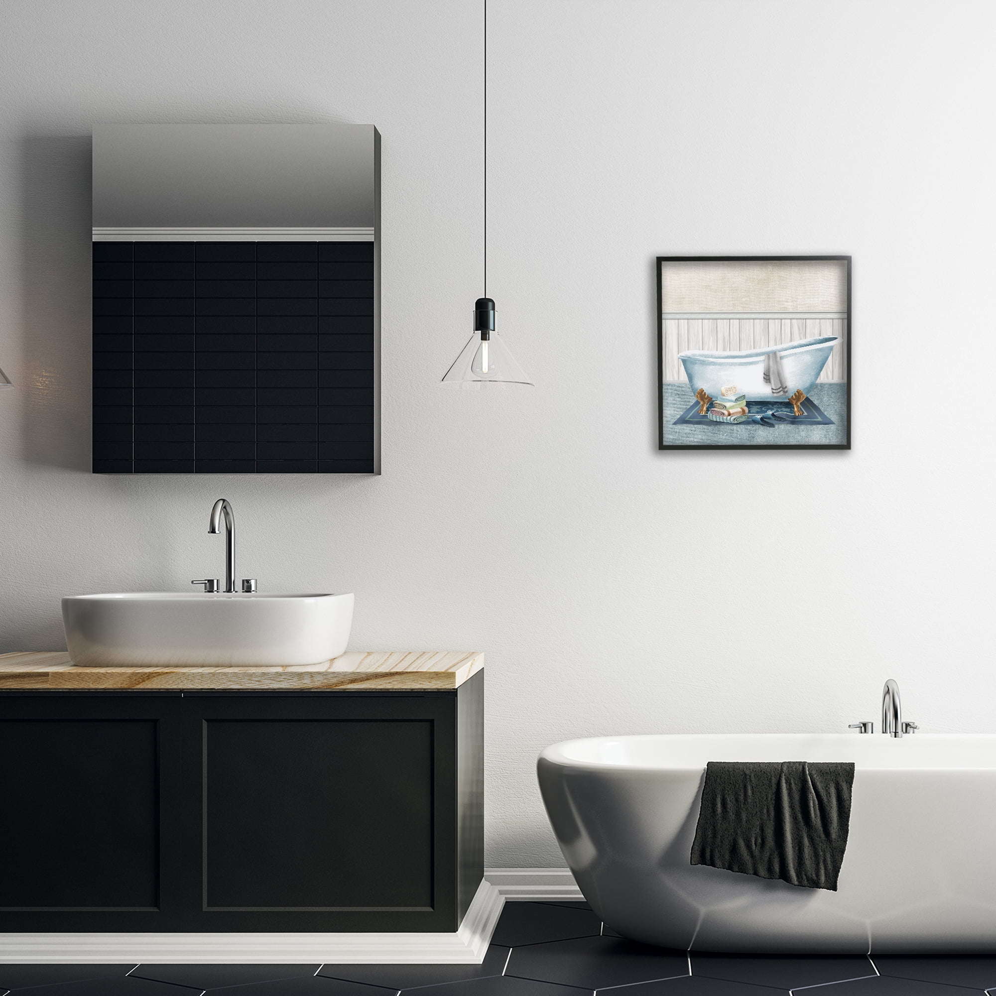 Stupell Industries Cozy Clawfoot Bathtub Spa Black Framed Giclee Art, design by Conrad Knutsen