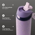 thumbnail image 3 of TAL 24oz Stainless Steel 2-in-1 Straw and Chug Water Bottle with Push Lid, Purple Flowers, 3 of 11