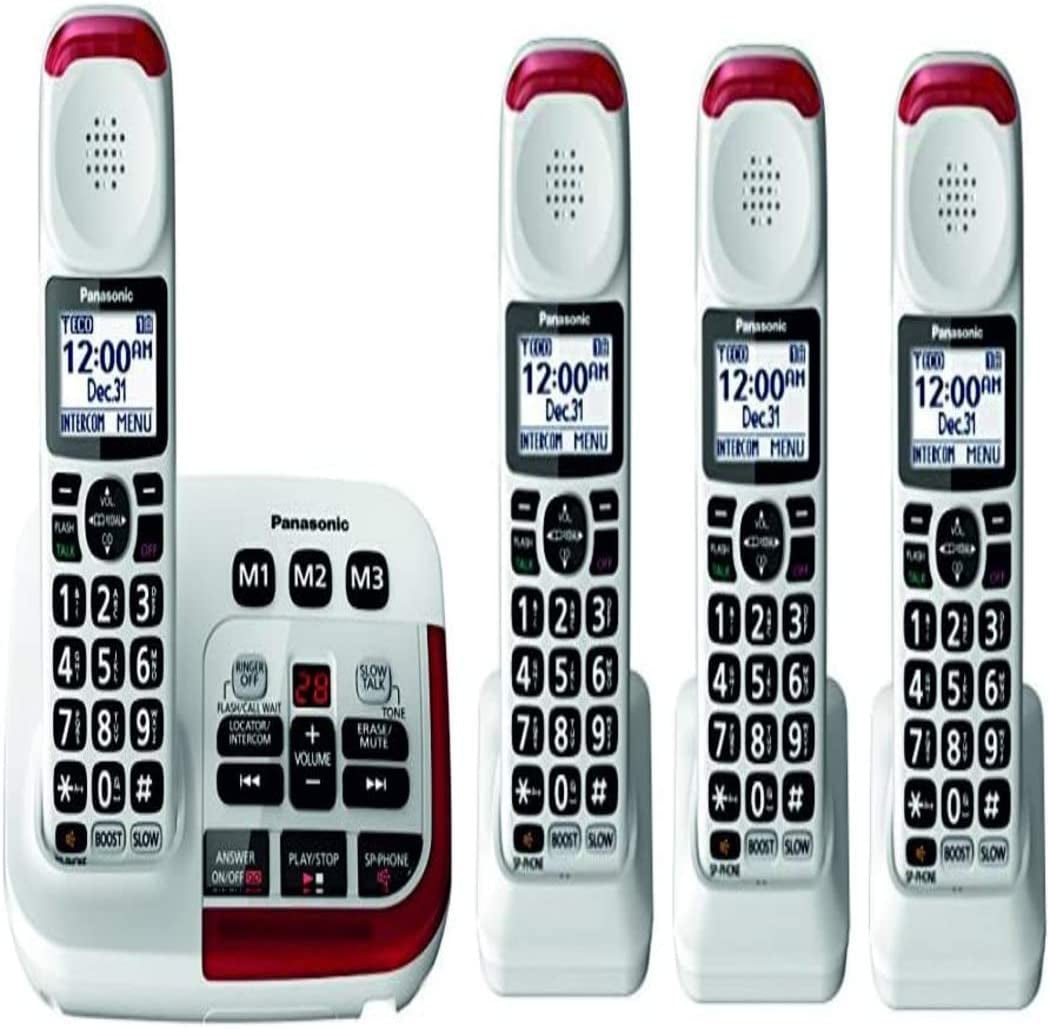 Panasonic KX-TGM420W F317 4 Handsets Cordless Phone with Digital Answering Machine, White, 4 Count