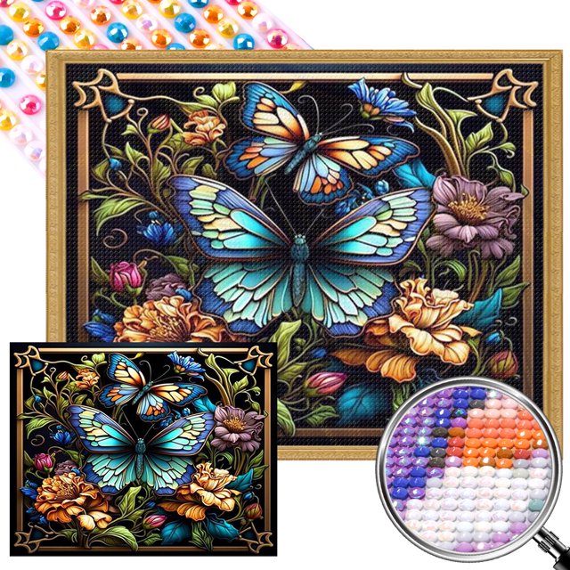 Pintura de diamante 5D DIY Taladro redondo completo Decoración de mariposa AB parcial 55x45cm