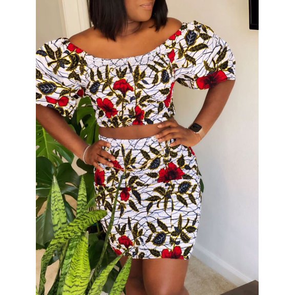 Flora 2 piece stretchy set (Ankara print skirt and top)