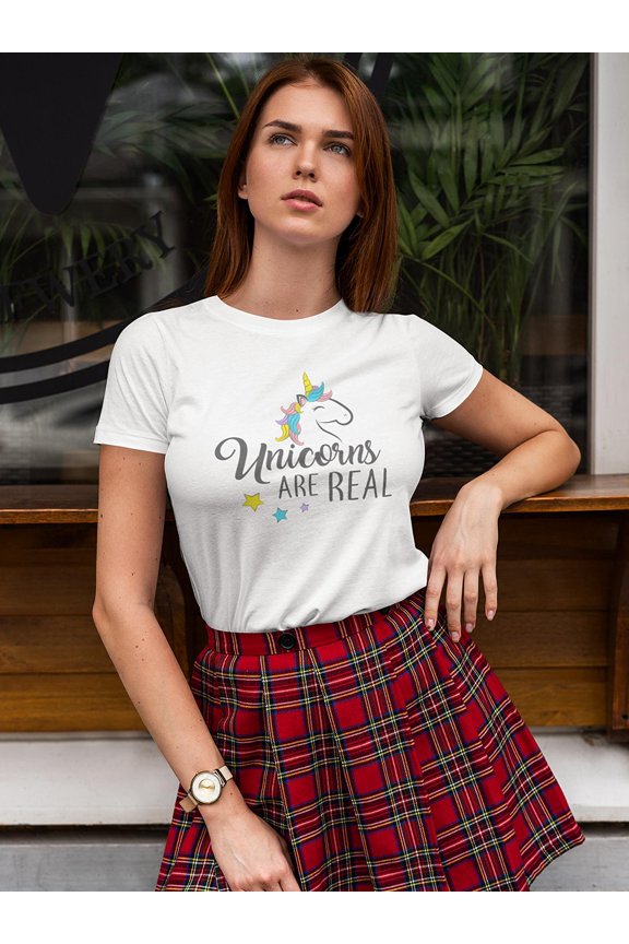 Unicorns Are Real Slogan Design Shaped T-Shirt Women -Image by Shutterstock, Female Medium