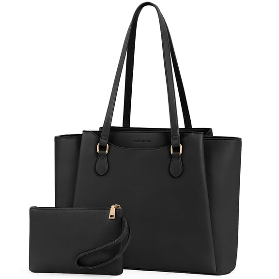 RAINSMORE Laptop Bag for Women 15.6-inch Work Tote Bags Waterproof Computer Briefcase Handbag Leather Professional Laptop Purse for Office Teacher, Black