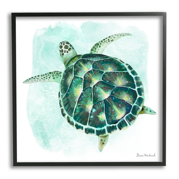 Stupell Industries Green Speckled Sea Turtle Swimming Ocean Water Painting Black Framed Art Print Wall Art, Design by Diane Neukirch