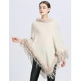 thumbnail image 4 of Women's Vintage Knit Shawl Fashion Fringe Pullover Cape Faux Fur Trim Knit Sweater Coat, 4 of 7
