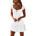thumbnail image 1 of ORUYROP Robe d'Été à Volants pour Femmes, Col Cœur, Mini Robe Imprimée, 1 of 7