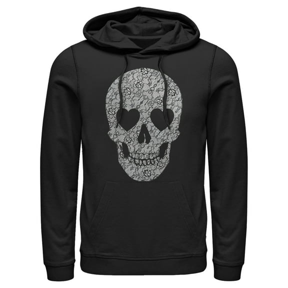 Men's Lost Gods Lace Print Heart Skull Pull Over Hoodie Black Medium