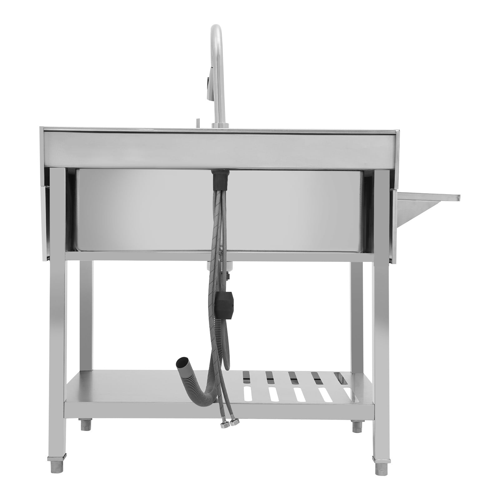 Silver Stainless Steel Single Bowl Sink, 35.4" x 22.4" x 37" Commercial Kitchen Sink Freestanding Prep & Utility Sink with Cold and Hot Water Faucet for Kitchens, Bathrooms, Garage, Laundry Room