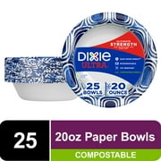 Dixie Ultra Compostable Paper Bowls, 20 Ounce, 25 Count, Multicolor, Disposable Bowls