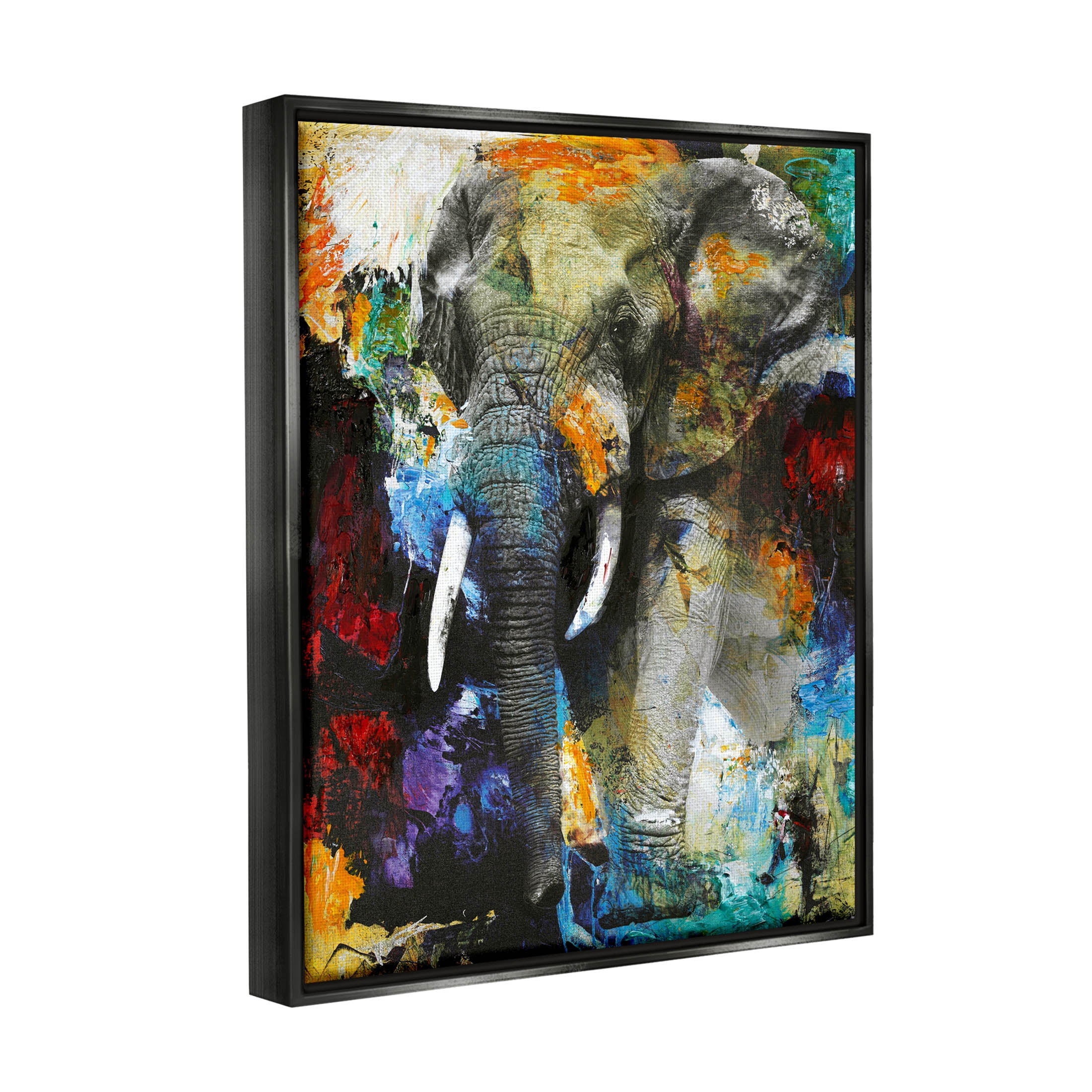 Layered Elephant Bold Wildlife Abstract Graphic Art Jet Black Framed Art Print Wall Art