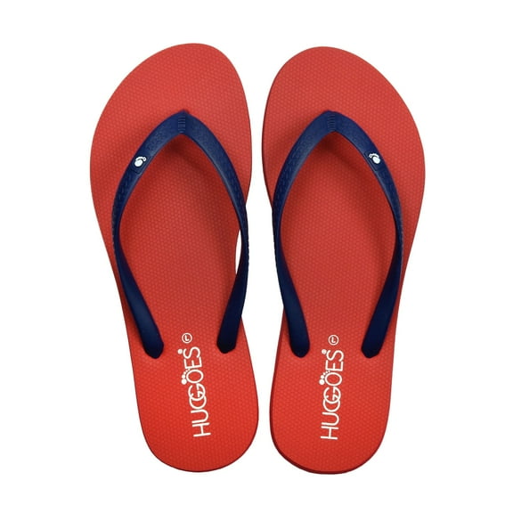 HUGGOES Crimson Natural Rubber Comfort Flip Flops for Women - Red/Navy