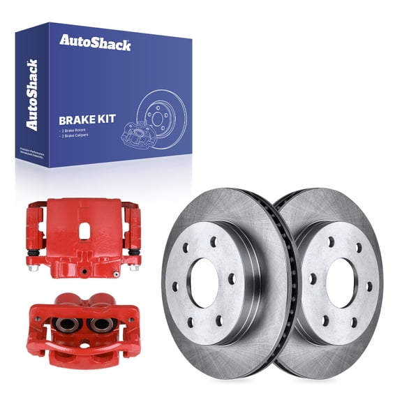 AutoShack Front Vented Brake Rotors   Calipers Red 4-PC Brake Kit Replacement for 2007 Chevrolet Silverado 1500 Classic 2007 GMC Sierra 1500 Classic 2003-2008 Chevrolet Express 1500 11.99" (304.6 mm)