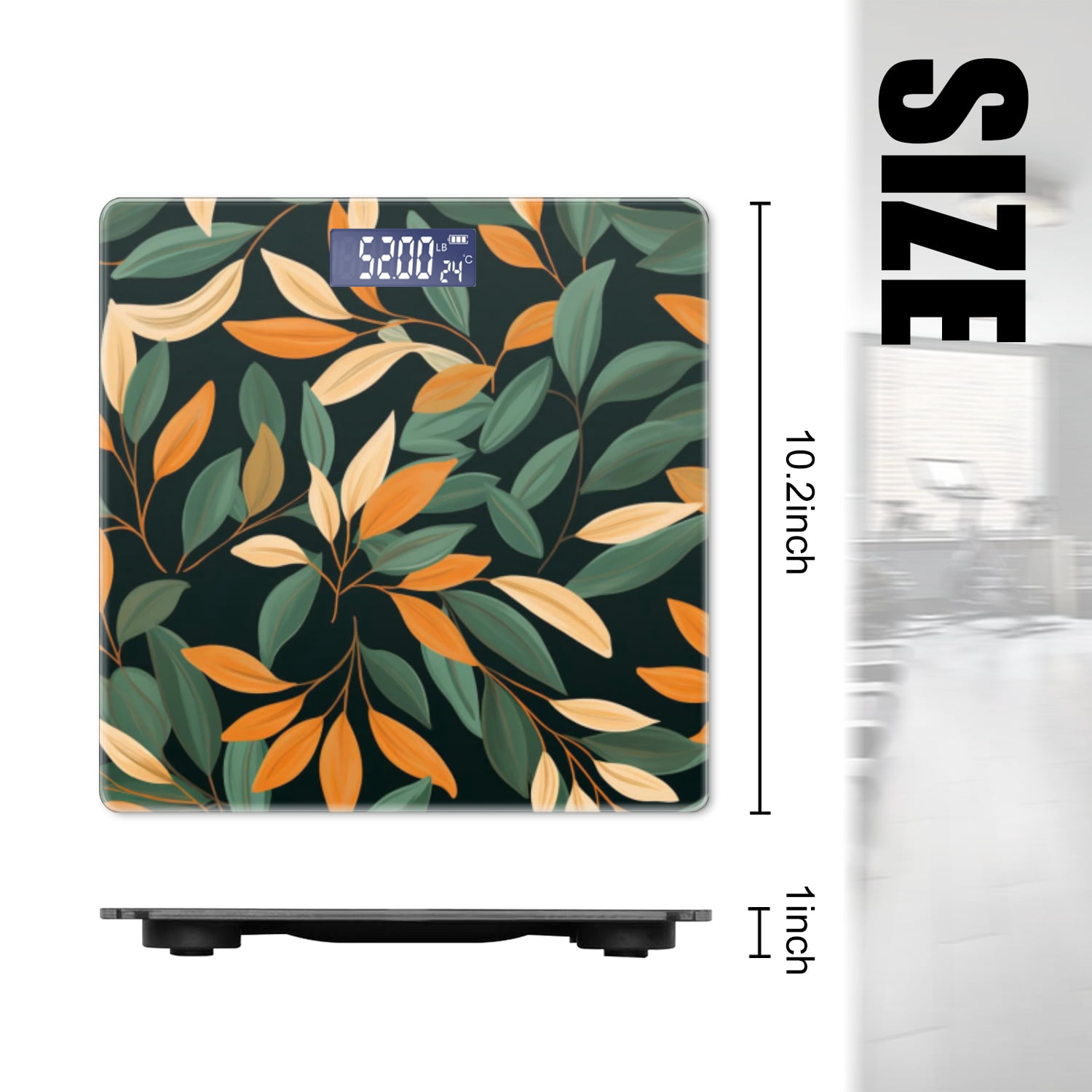 High Precision Body Weight Scale Smart Bathroom Scales with Large LCD Display(400lbs),Decorative for Bedroom-Leaves On Black Background