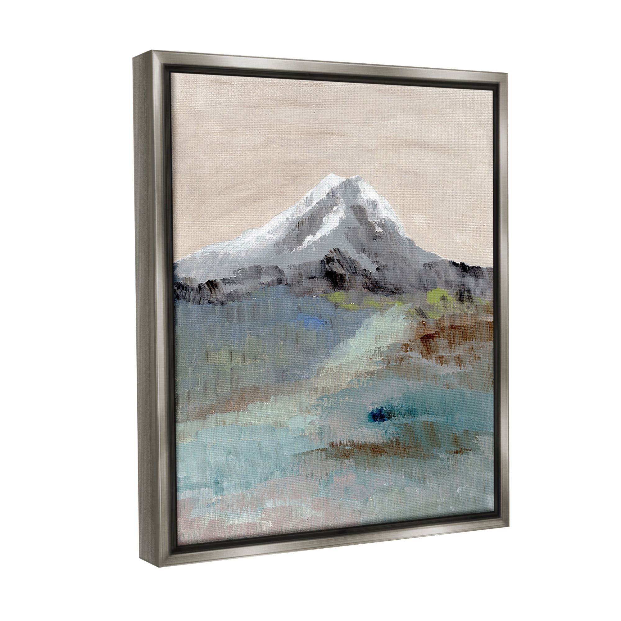 Stupell Industries Brushed Abstract Volcano Landscape Painting Gray Floater Framed Canvas Art Print Wall Art, 17 x 21