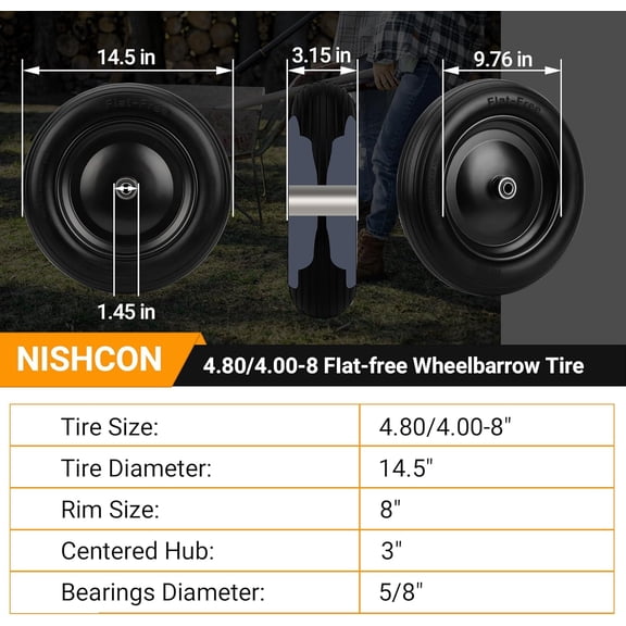 4.80/4.00-8 Flat Free Wheelbarrow Tire - 2 Pack