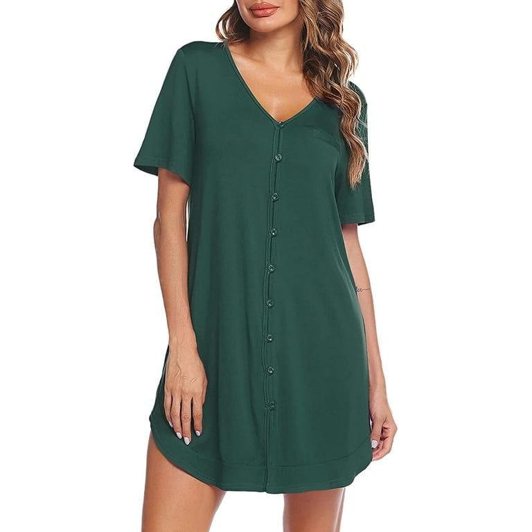 Short sleeve button down nightgown hot sale