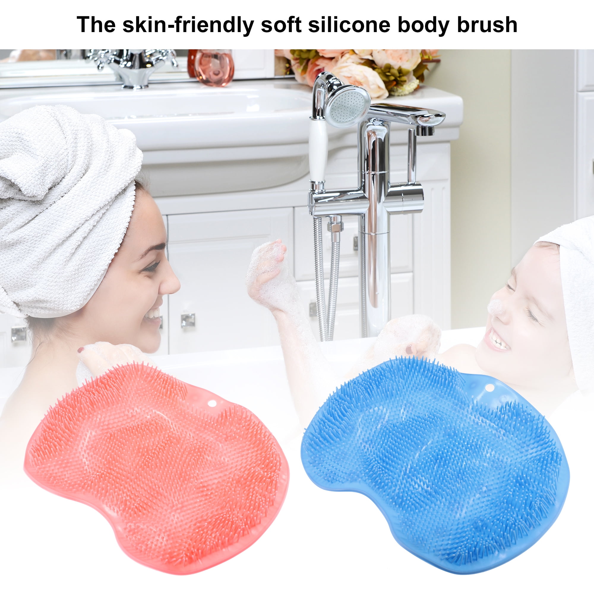 Unique Bargains Shower Massage Back Brush 2 Pcs Blue Pink