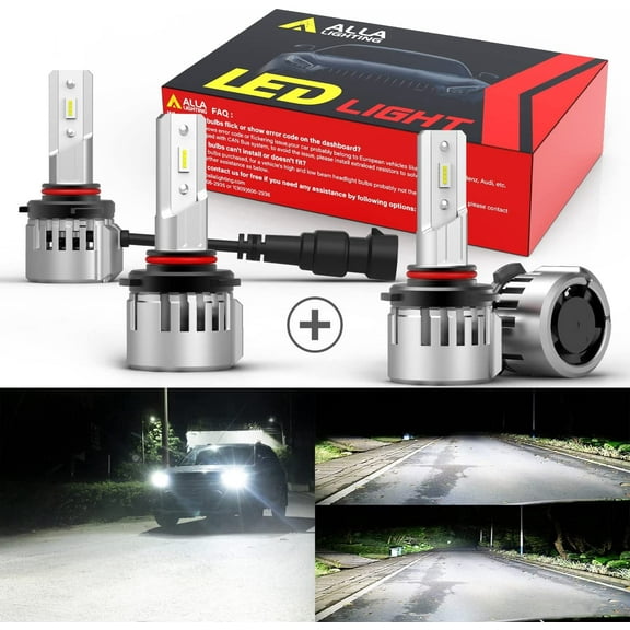 Alla Lighting 9006(HB4) 9005(HB3_ LED Headlights Bulbs Combo High Beam, Low Beam Replacement, 6000K-6500K Xenon White Xtreme Super Bright Conversion Kits
