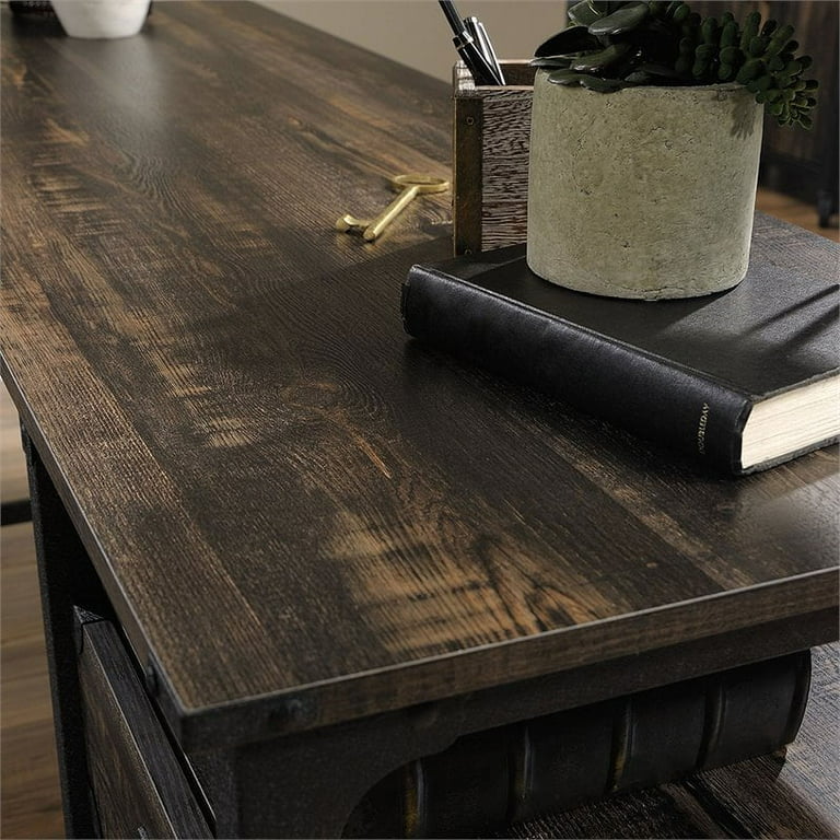 Pemberly Row Ulibarri L Shape Corner Desk in Rustic Carbon Oak and Black