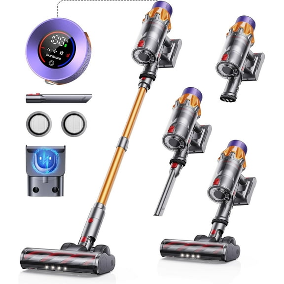 Cordless Vacuum Cleaner, 600W 50KPA 65Mins Cordless Stick Vacuum Cleaner With Touch Screen, Self-Standing,Wall Mount Charging, Handheld Vacuum Cleaners for Home/Pet Hair/Carpets/Hard Floors(X7A)