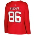 thumbnail image 3 of Women's Profile Jack Hughes Red New Jersey Devils Plus Size Distressed Printed Name & Number Long Sleeve T-Shirt, 3 of 3