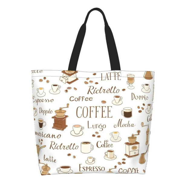 Balery Coffee Bolsa Tote Estilo Estético con Cremalleras, Bolsa de Hombro, Bolsa de Compras Grande y Plegable