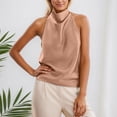 thumbnail image 2 of QHFBli Women's Silk Satin Tank Tops Halter Draped Front Backless Womens Summer Tops Elegant Camisole Tops, 2 of 4