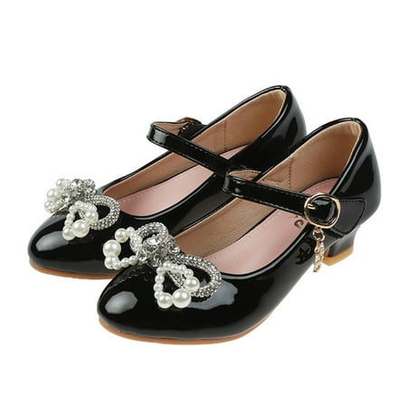 

kpoplk Toddler Sandals Children Shoes Wth Single Shoes Soft Soled Pearl Rhinestone Decorative Single Cute Shoes For Teen Girls(Black)