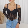 thumbnail image 4 of JMKQLZ Women's V- Lace Through Long Sleeved Slim Fishbone Camisole, 4 of 9