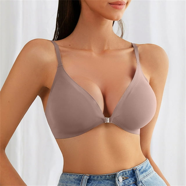 LSLJS Ladies Traceless Comfortable No Steel Ring Breathable Gathering Front Opening Buckle Bra Woman Underwear