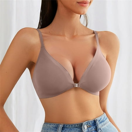 Blczomt Women Bras Plus Size Seamless Front Closure Comfortable Balconette Brown Bra