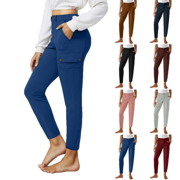 QATAINLAV Women's Multi Pocket Cargo Pants Slim Fit Business Casual Outfits Solid Color Fitting Work Trousers 2025 Joggers Black XL Ofertas de Hoy en Liquidación